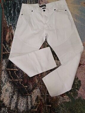 Vintage Southpole White Moto Biker Denim Jeans Size 38x30 Y2K Baggy Streetwear